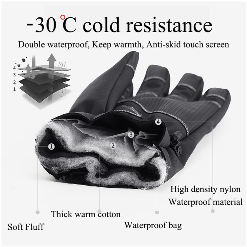 Gants imperméables d'hiver pour écran tactile, antidérapants, avec fermeture éclair, pour hommes et femmes, équitation, ski, chauds, confortables, épais, T19188s