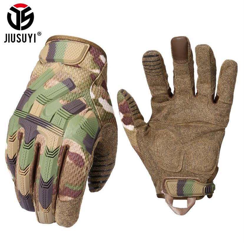 Tactical Army Full Finger Gloves Pekskärm Militär paintball Airsoft Combat Rubber Protective Glove Anti-Scid Men Women New 20224x