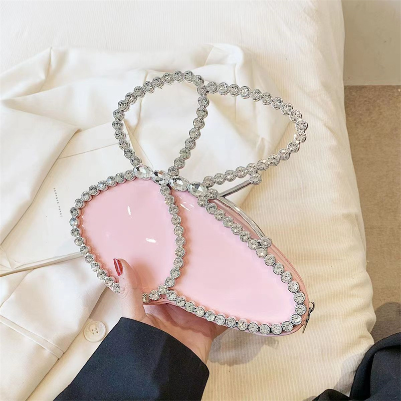 독특한 틈새 디자인 반짝이 가방 여성의 새로운 모조 다이아몬드 핸드백 디자인 핸드 토끼 디너 가방