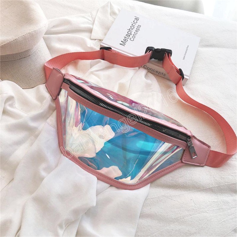 Ny laser midjepåse crossbody väskor för kvinnor telefonpåse vattentät pvc transparent rese lagring crossbody bröstpåse