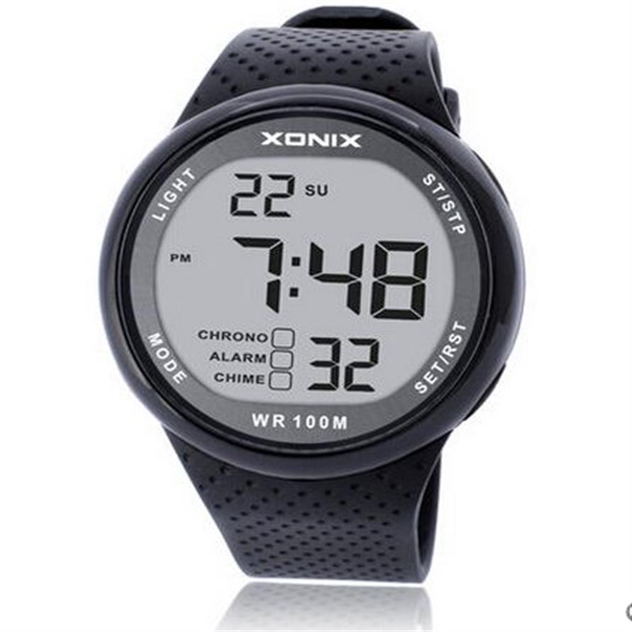 XONIX Orologio sportivo da uomo Orologio da nuoto digitale impermeabile 100m Cronografo a luce LED Multifunzione Orologio da polso da esterno2821