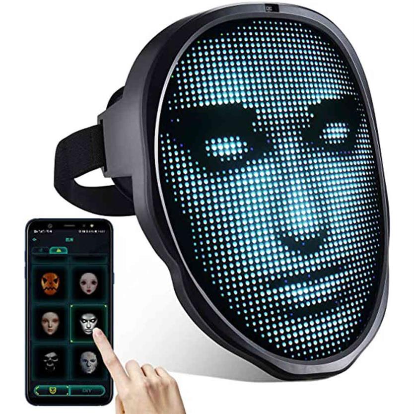 Masque lumineux LED pour Halloween, avec visage Bluetooth Programmable, contrôle par téléphone BT, Messages DIY, 274s
