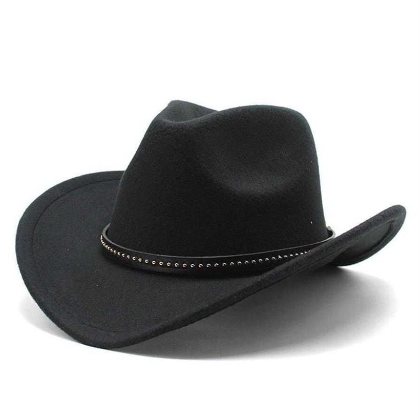 Mężczyźni Winter Women Black Wool Fedora Hat Chapeu Western Cowboy Hat Gentleman Jazz Sombrero Hombre Cap Elegant Lady Cowgirl Hats 2202263p