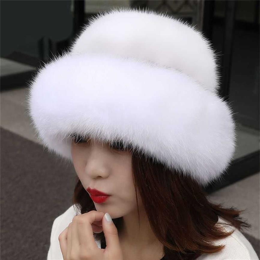 Czapki czapki czapki moda Furry Winter Winter Faux Fox Fur Brim Faux Fur Heap Beret Warm Cap T2210202627