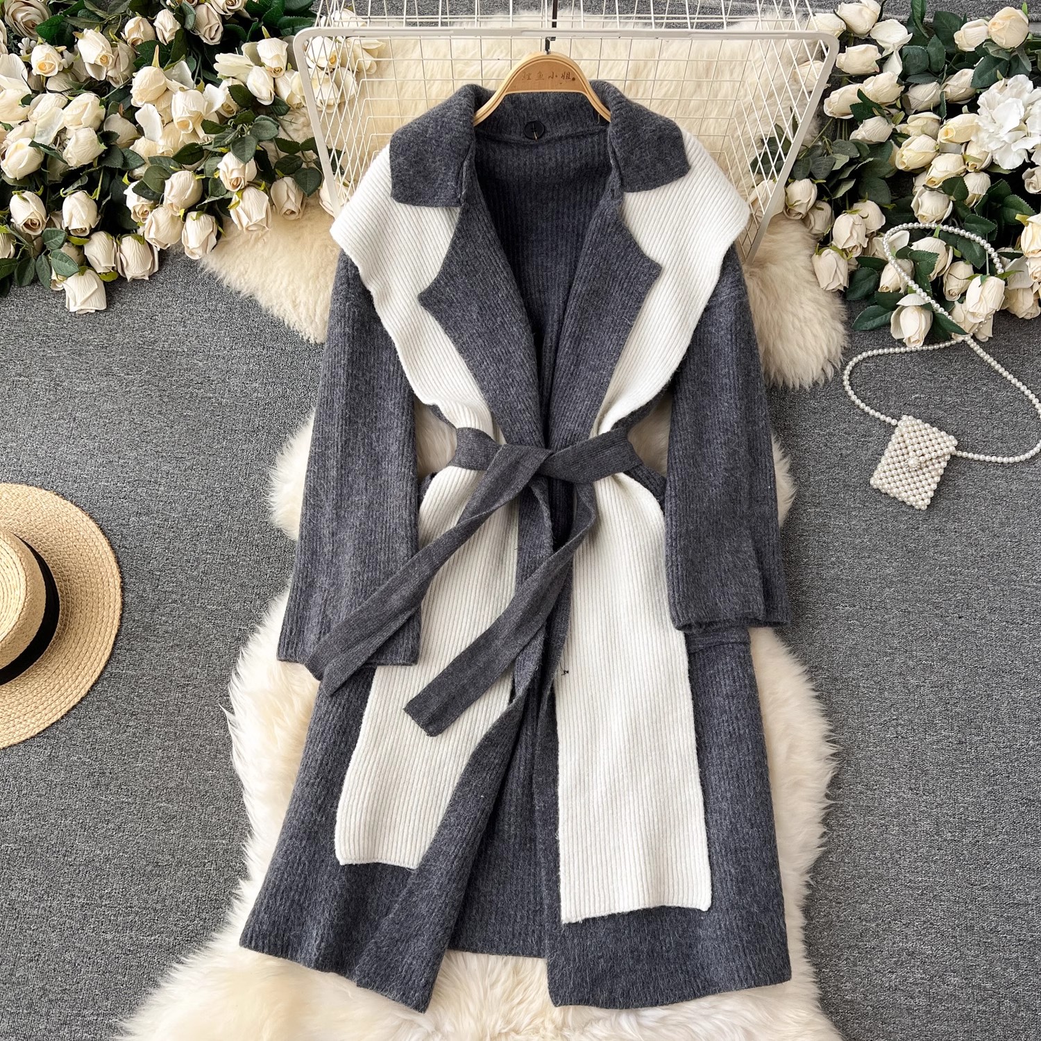 Women Outerwear Coats Sweater Midi Cardigans Autumn Winter Thick Warm Hooded Scarf Knitted Jackets Loose Oversized Lace Up Belt Coats Outerwear 2024