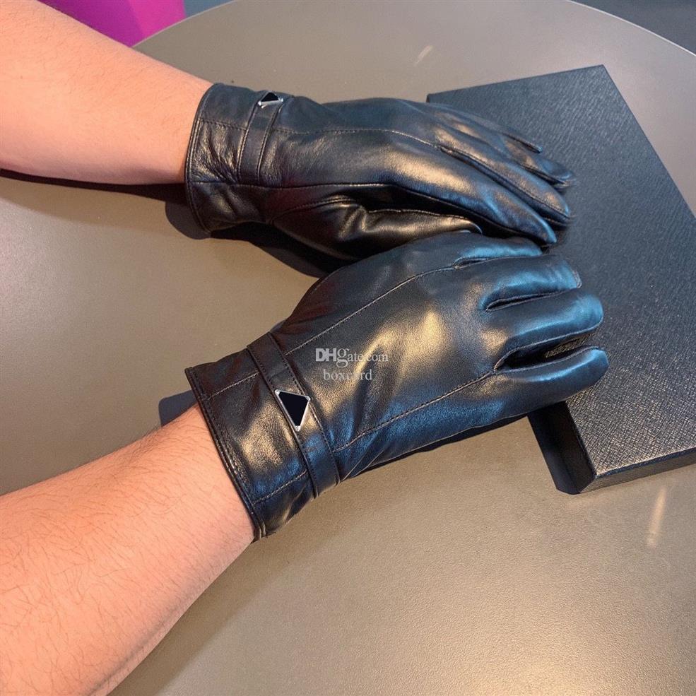 Nowi mężczyźni Winter Sheepskin Rękawiczki Trójkąt Designer skórzane rękawiczki dotkliwe rękawiczki palców ciepłe rękawiczki napędowe z pudełkiem267T