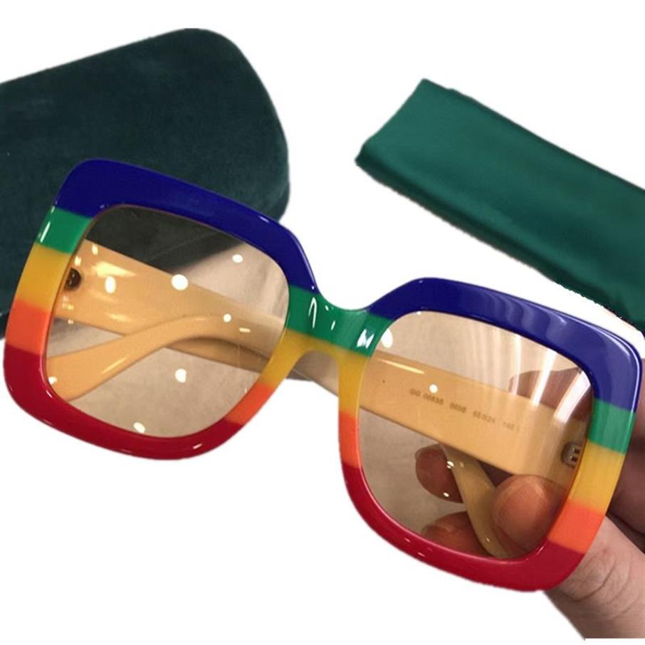 Diseño de calidad g0083s gafas de sol cuadradas bigrim arcoíris patchwork tablón gradiente gafas de sol uv400 para mujeres 5524140 moda femenina2438