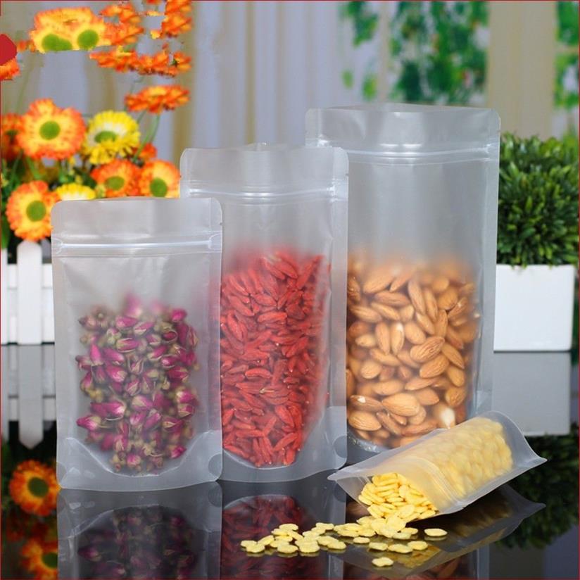 100 stuks Matte Stand Up Zip Lock Voedselverpakkingszakken Doorzichtige Rits Opbergverpakkingszakjes Snack Noten ZipLock Pakketzakken 201022244a