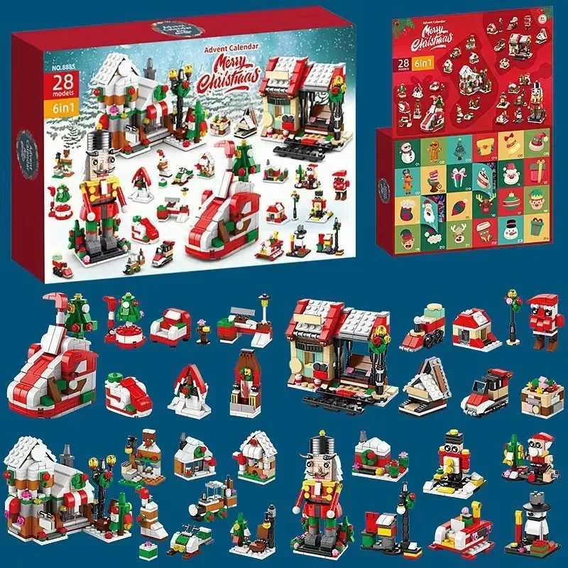 Vehículos de juguete 2023 Serie navideña Bloques de construcción Caja de regalo para niños Calendario de Adviento navideño de 24 días DIY Cascanueces Ladrillos de Papá Noel Modelo L2311141