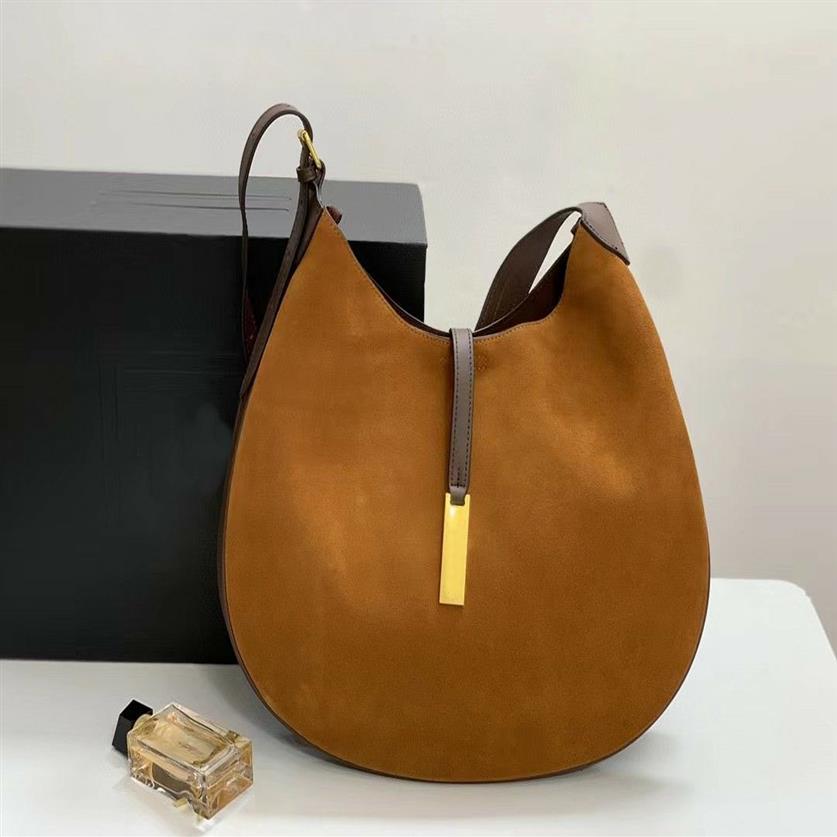 Bolsas de cosméticos Casos de bolsas de noite Ralphlau Designer Qolo Id Suede Mini Bolsa Crescente Brown Color Costura Capé