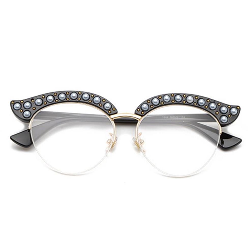 Cubojue Cat Eye Pearl Women Okulary przezroczyste soczewki Przezroczyste modne okulary okulary Kobieta pół ramy okulary okulary panie 286n