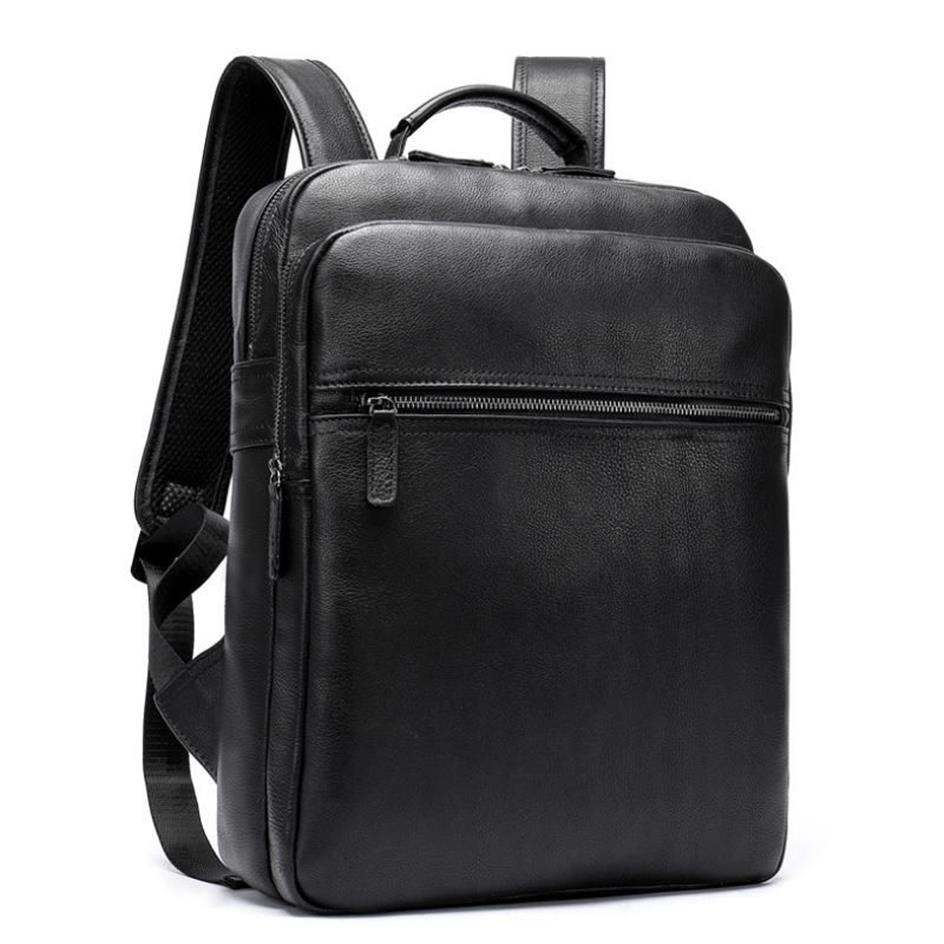 Luuafn Classic Design Black Laptop Business Backpack Of Men Genuine Leather Computer Bag With USB Cable Connector Men Daypack270U