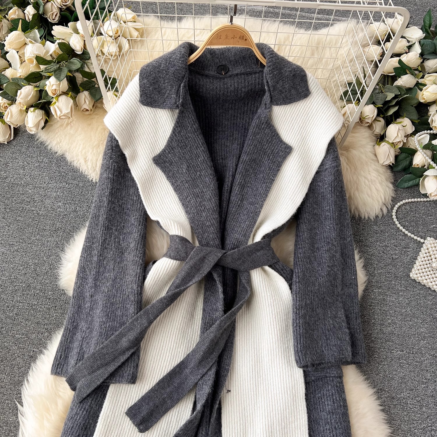 Women Outerwear Coats Sweater Midi Cardigans Autumn Winter Thick Warm Hooded Scarf Knitted Jackets Loose Oversized Lace Up Belt Coats Outerwear 2024