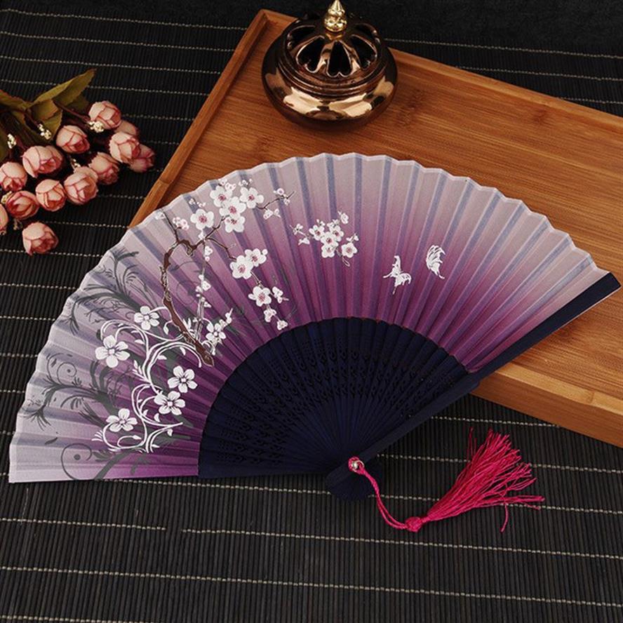 Летний винтажный бамбуковый складной ручной веер с цветами, китайские танцевальные вечерние карманные подарки, женские танцевальные ручные вееры Decor256Y