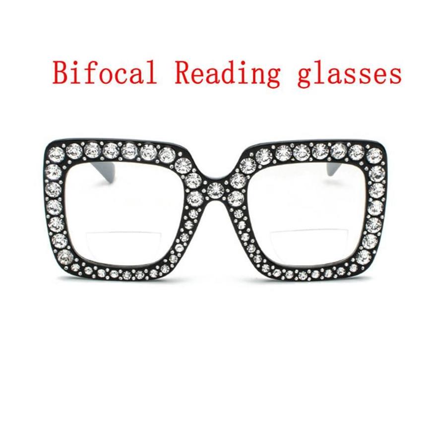 Anti Blue Light Bifocals Reading Solglasögon Magnifier för kvinnor Män ser nära Far Presbyopic Glasses Ladies Diamond Frame NX330Y