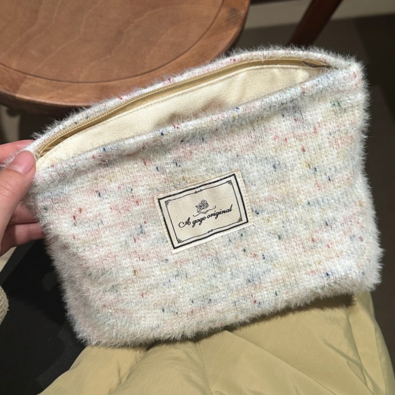 Sacs à cosmétiques en peluche douce pour femmes, sac de rangement Portable et moelleux, étuis de maquillage, pochette chaude mignonne, sacs à main, cadeau de noël