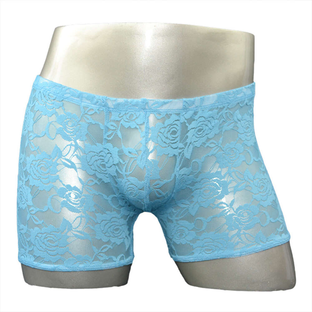 Sexy gay masculino lingerie pura renda boxer shorts rosa flores cueca para homem calcinha com protuberância bolsa jockstrap