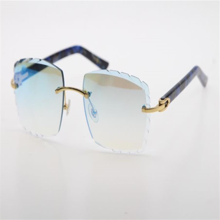 Fabrik hela säljer Rimless Solglasögon Optisk 3524012-A Original Marble Blue Plank High Quality Carved Lense Glass Unisex G221s