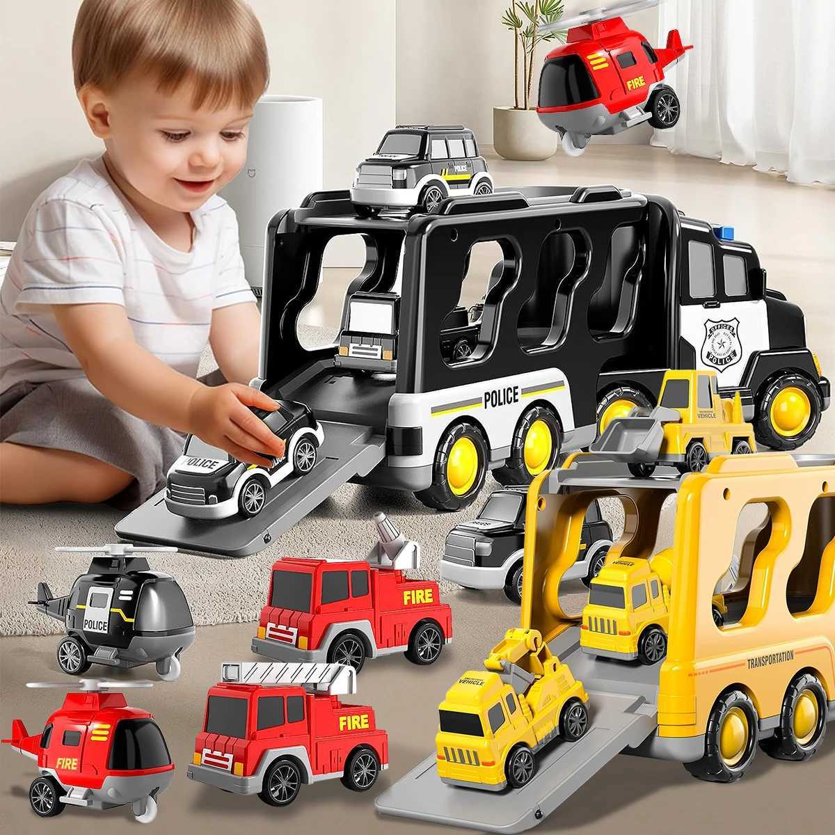 Modèles réduits de voitures moulés sous pression camion de pompier voiture jouets véhicules d'ingénierie pelle Bulldozer camion modèle ensembles enfants garçons pour jouets cadeau L231114