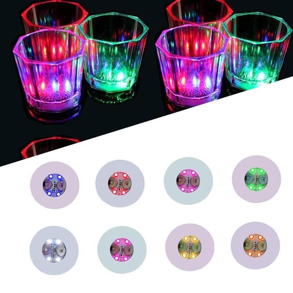 Tapis Pads Mini Glow LED Bouteille Lumière Autocollants Étanche Luminescent Coasters Festival Night Club Bar Party Décoration215r