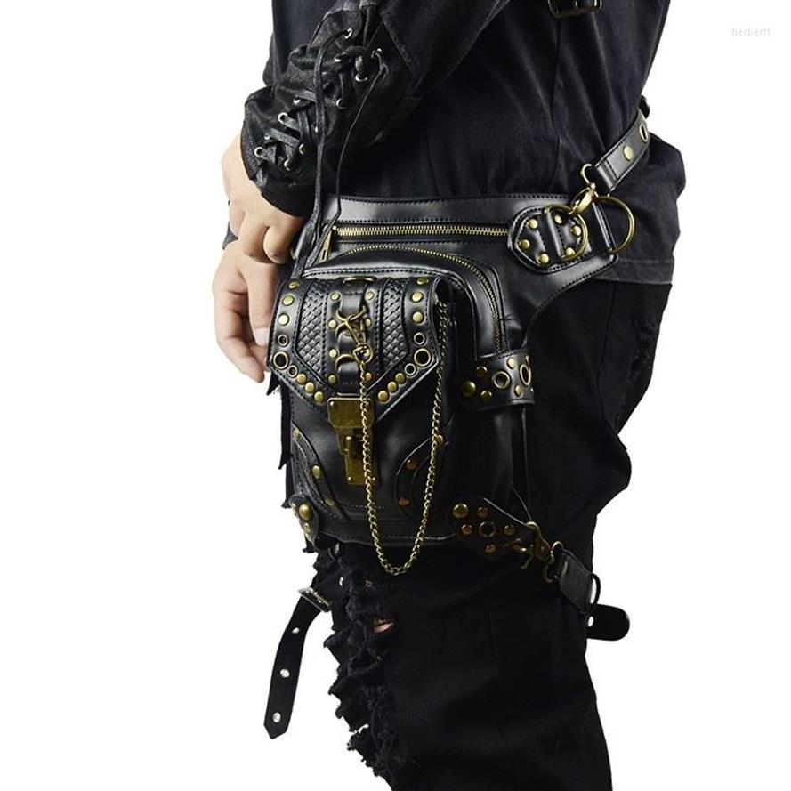 Torby w talii retro steampunk skórzana torba serpentynowa crossbody rock mężczyźni kobiety gotyckie czarne opakowania fanny moda motocykl lega275f
