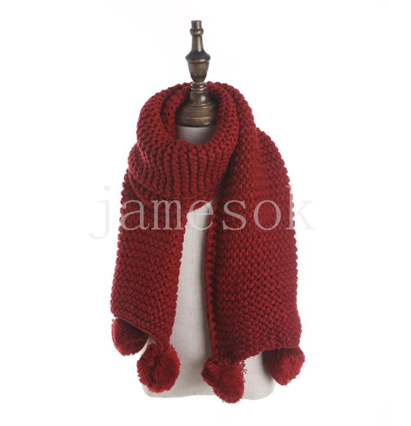 kids scarf Solid color Acrylic knitted pompom children scarf for winter DF330