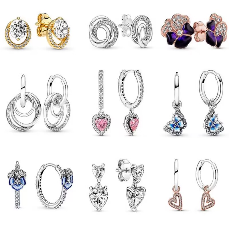 100% argent sterling 925 adapté aux boucles d'oreilles originales en argent et en or pour la fête des mères, boucles d'oreilles en forme de papillon et de fleur, breloque d'oreille à Double blessure d'amour, adaptée aux cadeaux originaux de bricolage