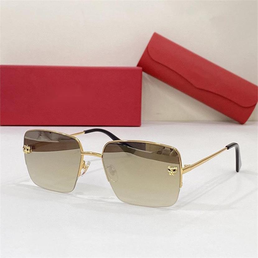 Gold Carti Square Man Lunettes de soleil Femmes Mode Lunettes Léopard polarisé anti lumière bleue UV lentille revêtement métal cadre vis designe299N