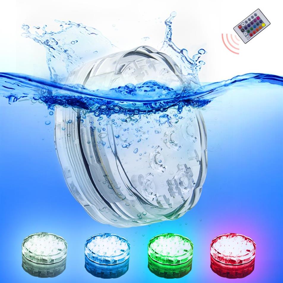 10leds RGB Led Underwater Light Pond Submersible IP67 Waterproof Swimming Pool Light Battery Operated for Wedding Party245G