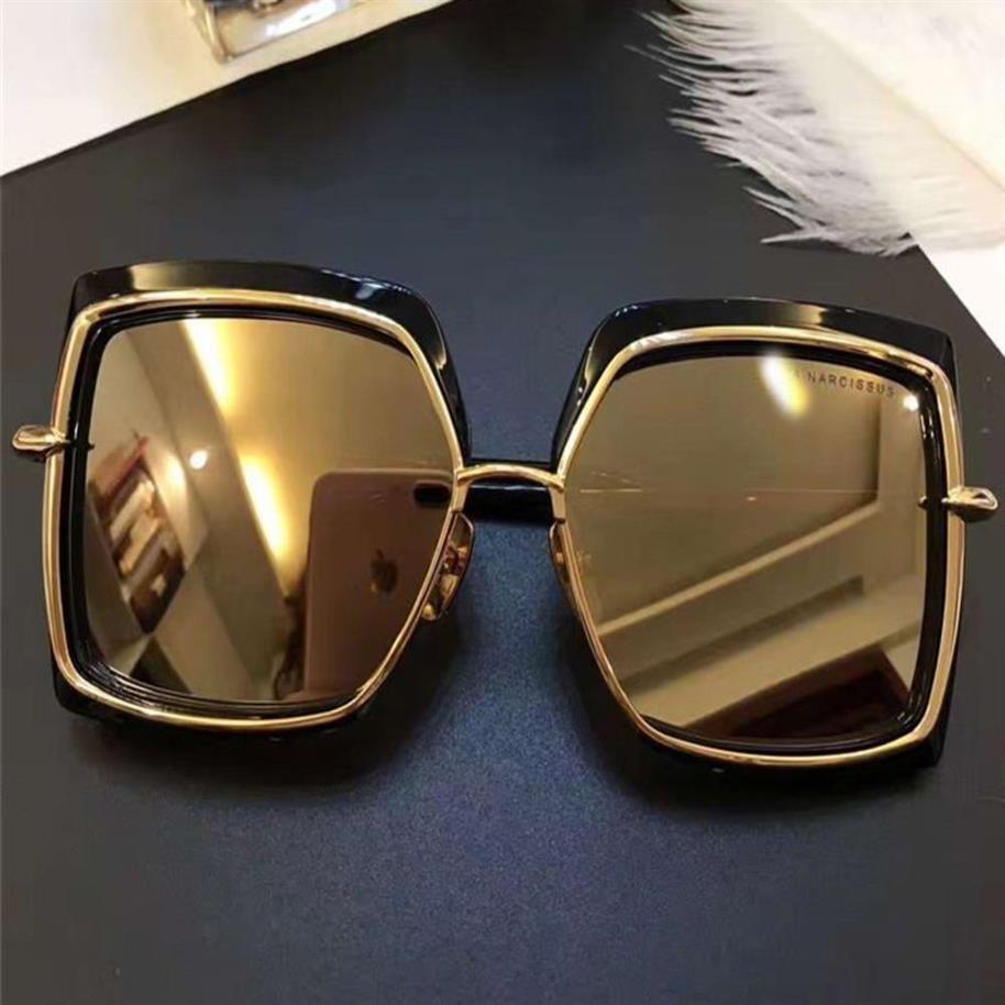 Luxary-Women Narcissus Cream Tortoise Rose Gold dark Brown Shaded Sunglasses Gafas De Sol Designer Sunglasses Vintage Glasses New 256S