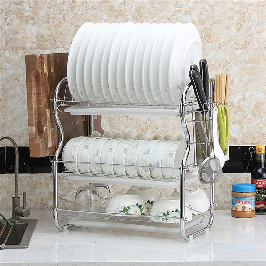 2-3 Tiers Dish Drying Rack Kitchen Washing Holder Basket Plated Iron Kitchen LNIFE Sink Dish Drainer Drying Rack Organizer Shelf T227y