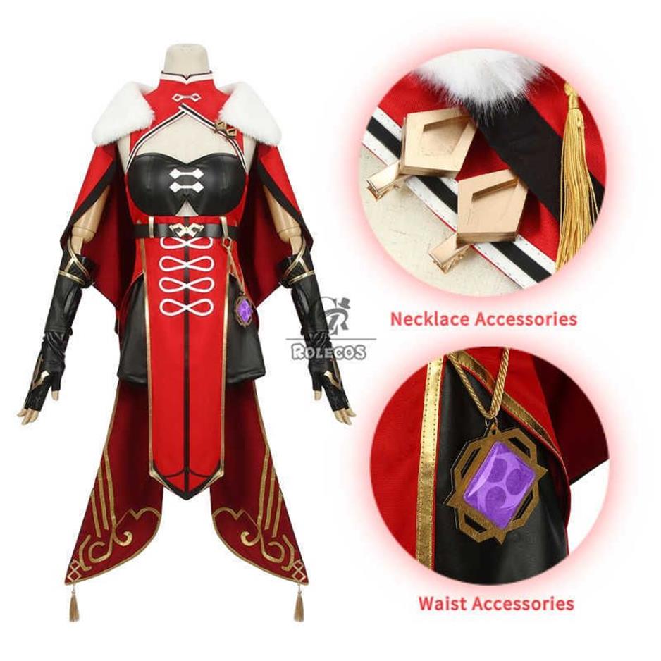 ROLECOS Genshin Impact Beidou Cosplay Kostuum Vrouwen Zwart Rood Halloween Jurk Mantel Volledige Set Y0913240o