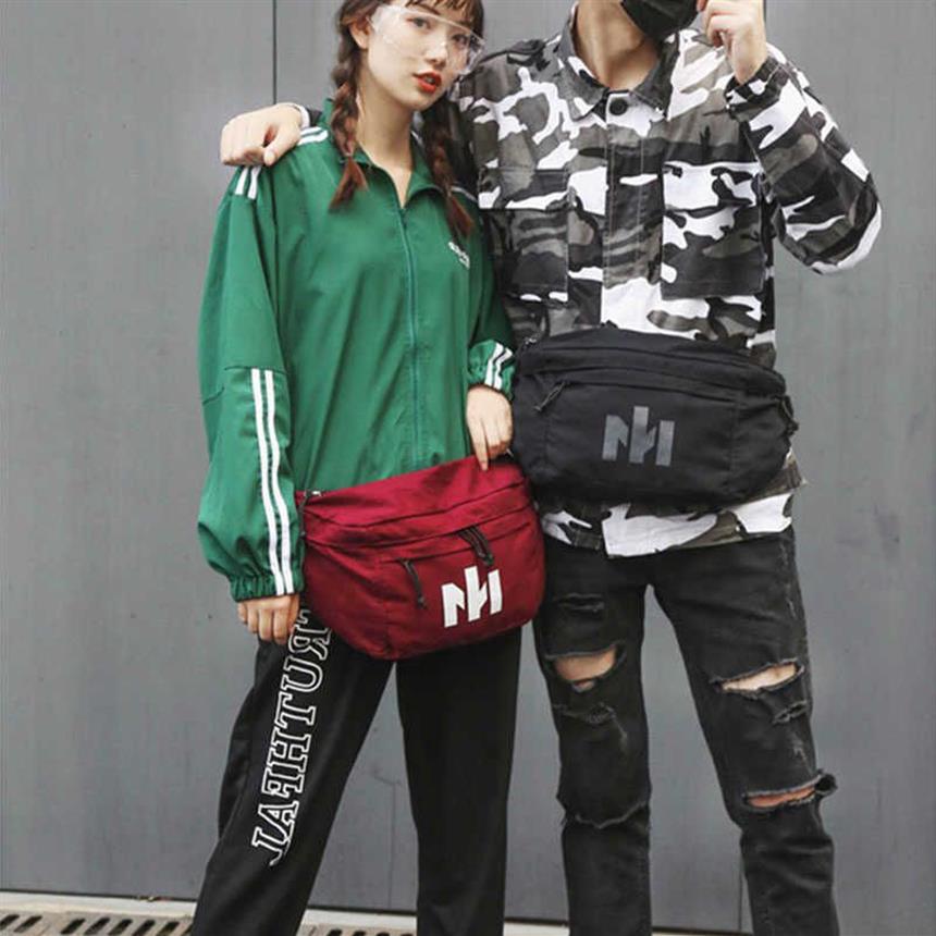 Grote capaciteit vrouwen taille tas canvas big heuptas luizige unisex riem hiphop crossbody borst s mode bananenbeurt 210918314s