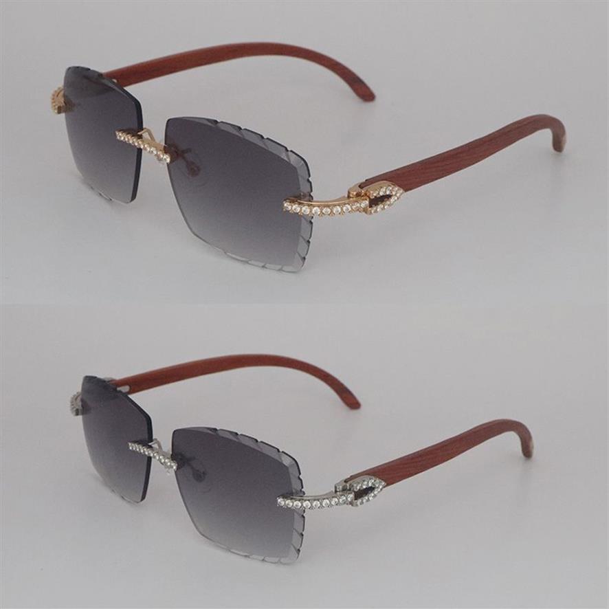 Nuevo Moissanite Diamond Set Gafas de sol para mujer Hombre Original Madera Sin montura Mujer Gafas de sol Piedras grandes 2 5 quilates Diamante C Decorat296J