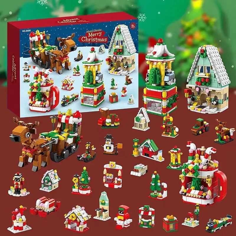 Vehículos de juguete 2023 Serie navideña Bloques de construcción Caja de regalo para niños Calendario de Adviento navideño de 24 días DIY Cascanueces Ladrillos de Papá Noel Modelo L2311141