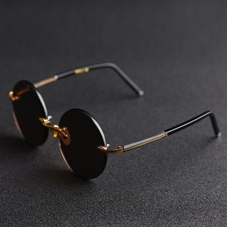 Sunglasses Evove Round Male Glass Sun Glasses For Men Rimless Brown Vintage Oversized 58mm-150mm Big LargeSunglasses277I