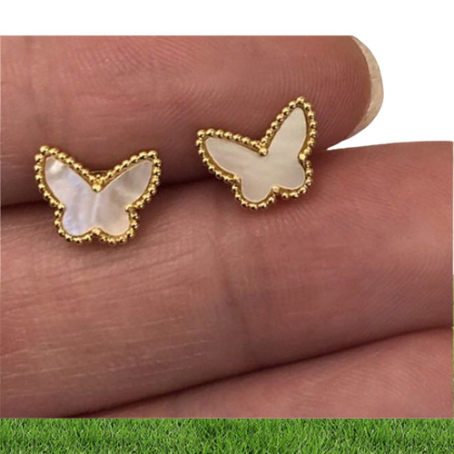 Gold Fashion Classic Sweet 4four Leaf Clover Butterfly Boucles Boucles Boucles Bijoux Set pour S925 Silver Van Womengirls9079139