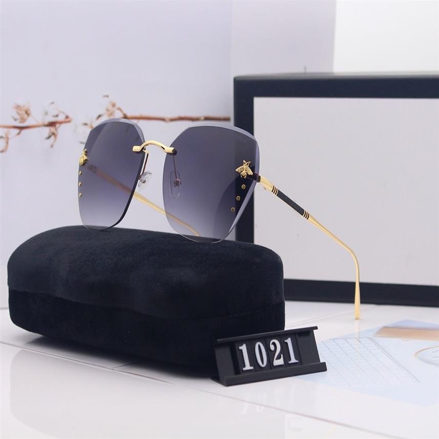 2023 Summer Little Bee Rimless Solglasögon Fashion Women Sun Glasögon Goggle Glass Style UV400 6 Färgalternativ med Box2210