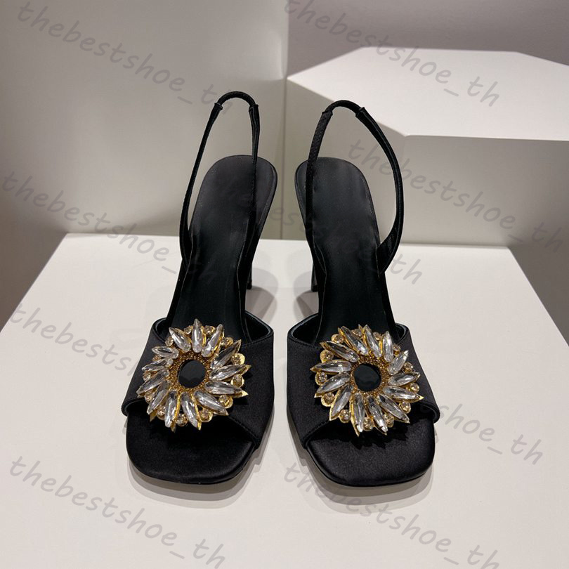 Designer Talons hauts Chaussures habillées de marque de luxe Ceintures en cuir verni à la mode avec strass Sandales incrustées de diamants Chaussures de fête en cristal de tournesol en forme de goutte