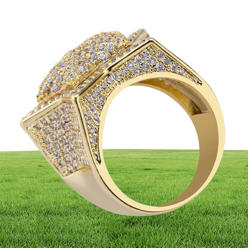 Bling Bling Men039s Zircon Étoile Bague Or Argent Cuivre Matériel Glacé Plein CZ Étoile À Cinq Branches Anneaux Mode Hip Hop Bijoux S6815865