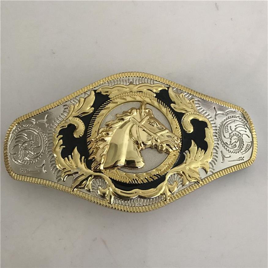 1 stks Cool Kant Gouden Paard Hoofd Western Cowboy Gesp Voor Hebillas Cinturon Fit 4 cm Brede Belt285k