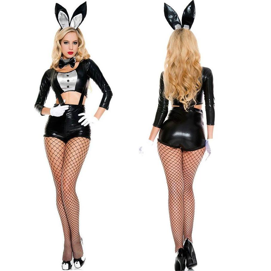 Halloween Easter Bunny Girl Costume Women Rabbit Cosplay Outfit Magician Clothes Sexy Black Dance Party Uniforms339l