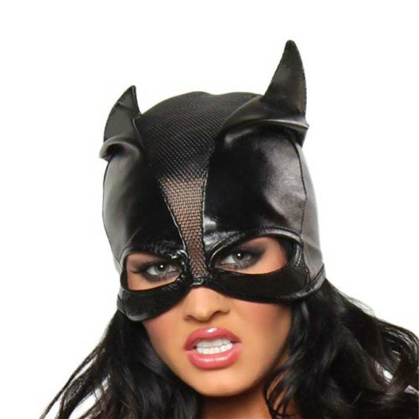 Cappello Catwoman nero Occhi aperti Maschera Costume cosplay Vestito Orecchie da pipistrello Copertura il viso Accessorio cosplay di Halloween283f