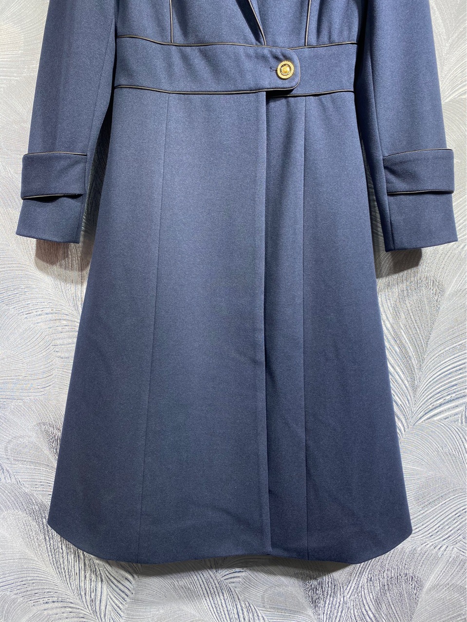 2024 Spring Pure Color Panelled Buttons Dress Blue Long Sleeve Lapel Neck Knee-Length Casual Dresses T3N241208