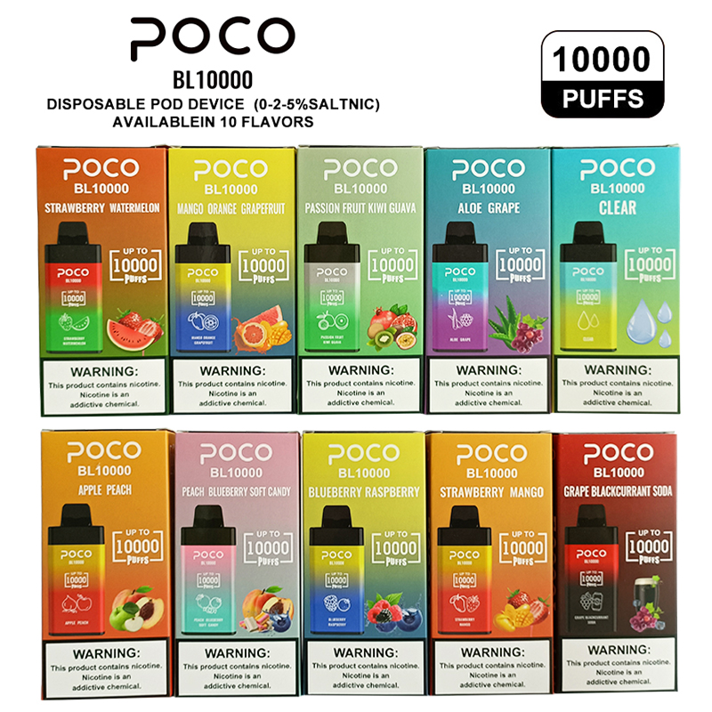 EUローカルウェアハウスオリジナルPoco Vape10000パフ使い捨てベイプペン充電式エアフロー調整可能20ml 15 flaovors使い捨てパフPOCO BL10000