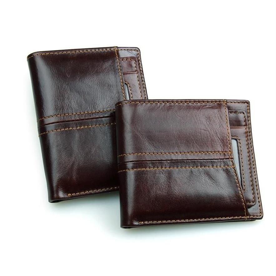 Portafogli di uomini in pelle autentica Bifold Short Uomo Pulsa Maschio Clutch con supporto portate Conete Portafoglio Dollaro marrone 203h