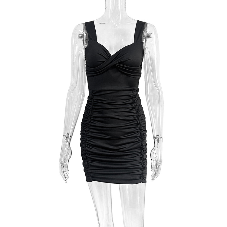 Europa och USA Summer Evening Party Sexy Strap Dress 2024 Ny veckad klubbkläder Night Tight Fit Dress Slim Short Dress