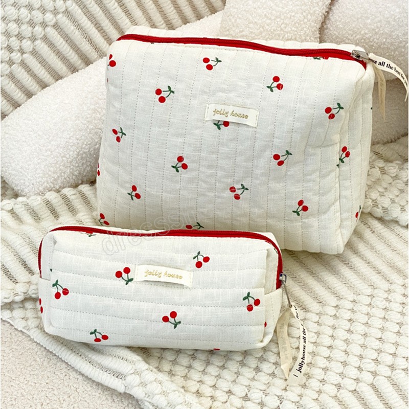 Sacs à cosmétiques rétro cerise pour femmes, Design mignon, trousse à crayons pour filles, grande pochette, sacs à main en coton matelassé, sac de rangement de voyage pour dames