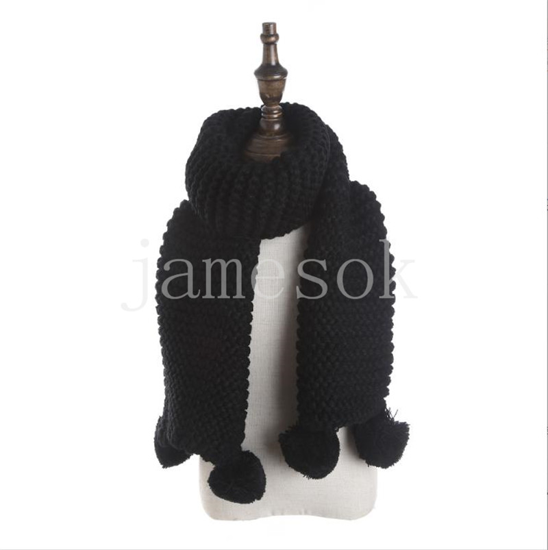 kids scarf Solid color Acrylic knitted pompom children scarf for winter DF330