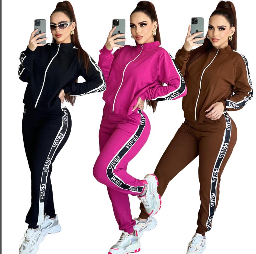 Designer de roupas femininas Marca de roupas esportivas feminina impressa com calças de duas peças de duas peças de mangas compridas femininas femininas de colarinho de colarinho de colarinho de colar